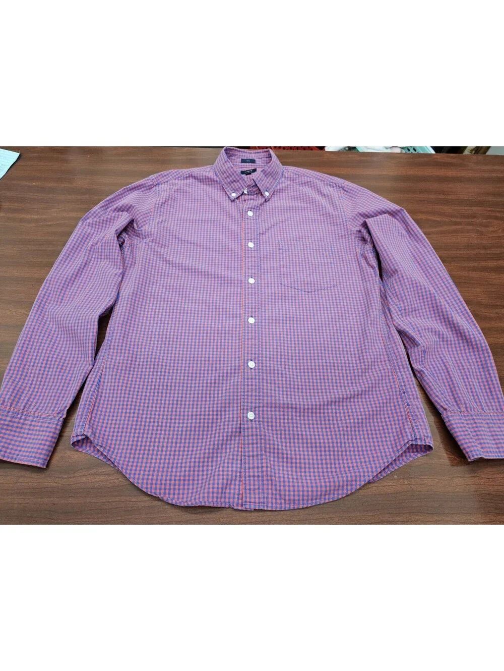 J. Crew Mens M Slim Fit Button Down Shirt Red Blue Check Plaid Casual Cotton